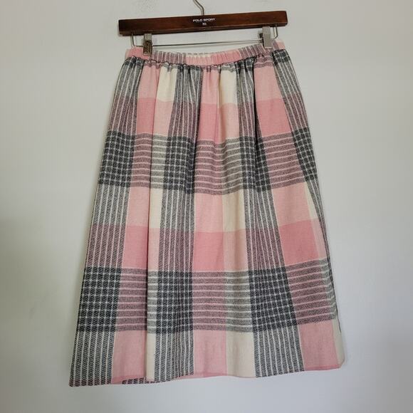 Vtg Pink Plaid Midi Skirt Womens 8 Preppy Cottagecore Acadmia Boho USA Made - Picture 6 of 11
